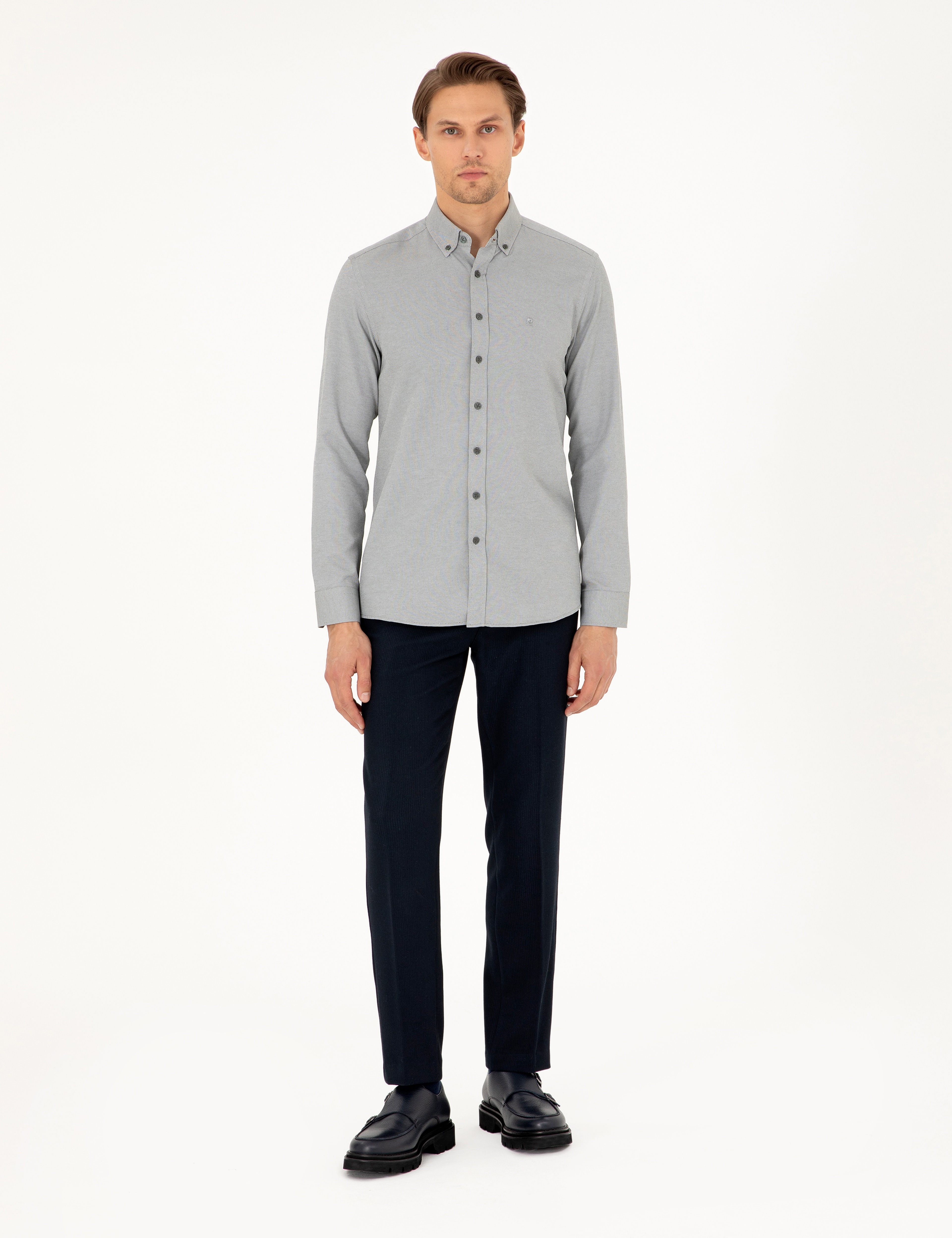 Haki Oxford Slim Fit Uzun Kollu Gömlek - Image 4