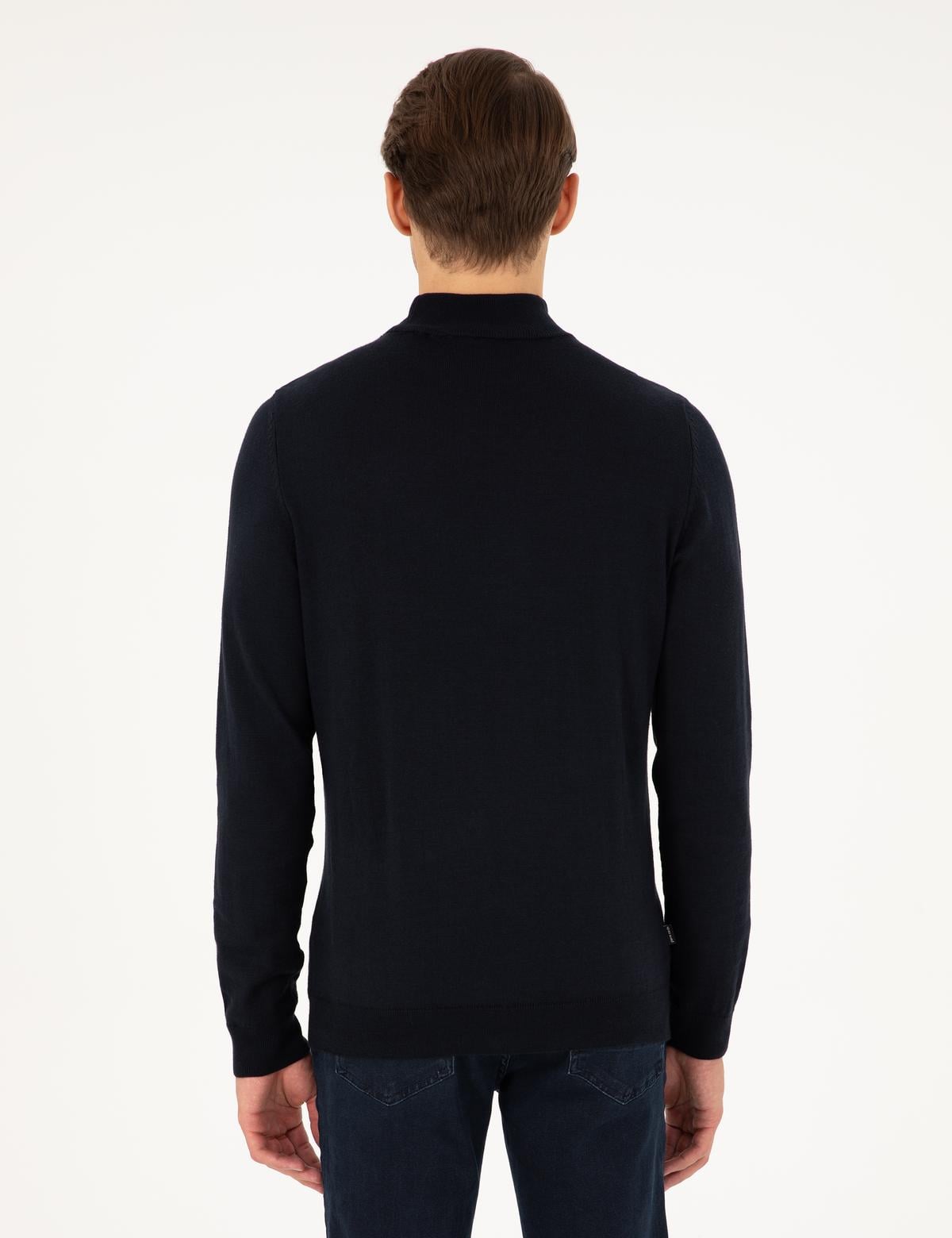 Lacivert Slim Fit Yarım Balıkçı Yaka Basic Triko Kazak - 50296614127