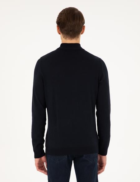 Lacivert Slim Fit Yarım Balıkçı Yaka Basic Triko Kazak - 50296614127