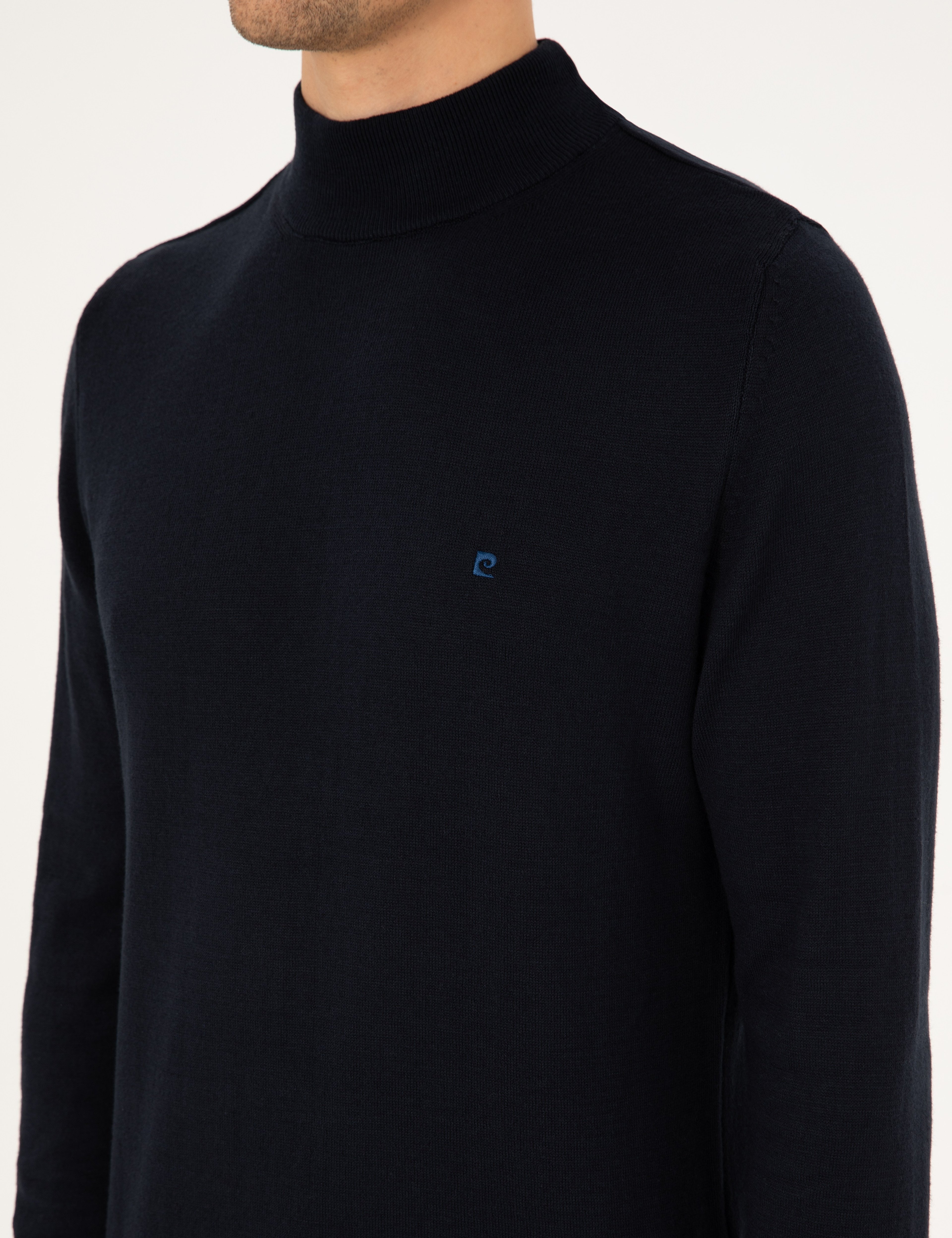 Lacivert Slim Fit Yarım Balıkçı Yaka Basic Triko Kazak