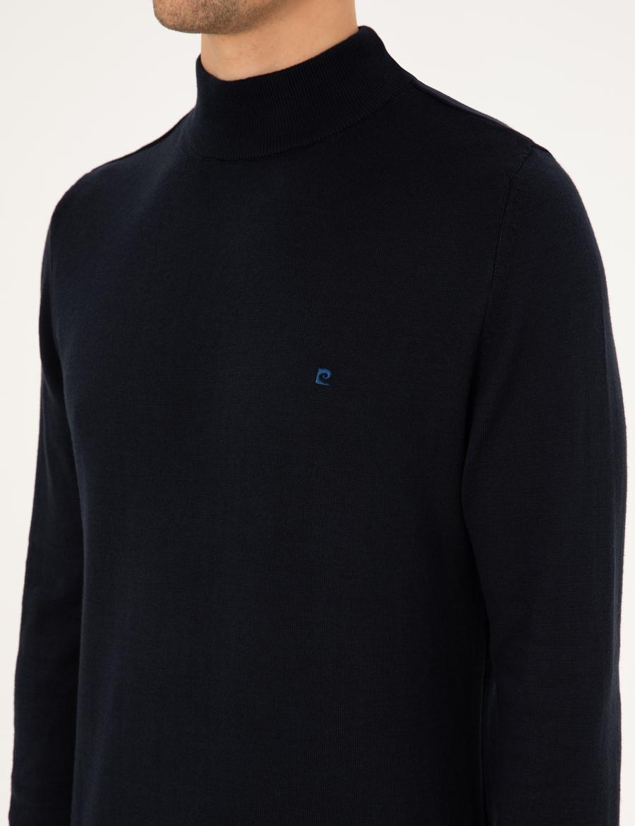 Lacivert Slim Fit Yarım Balıkçı Yaka Basic Triko Kazak