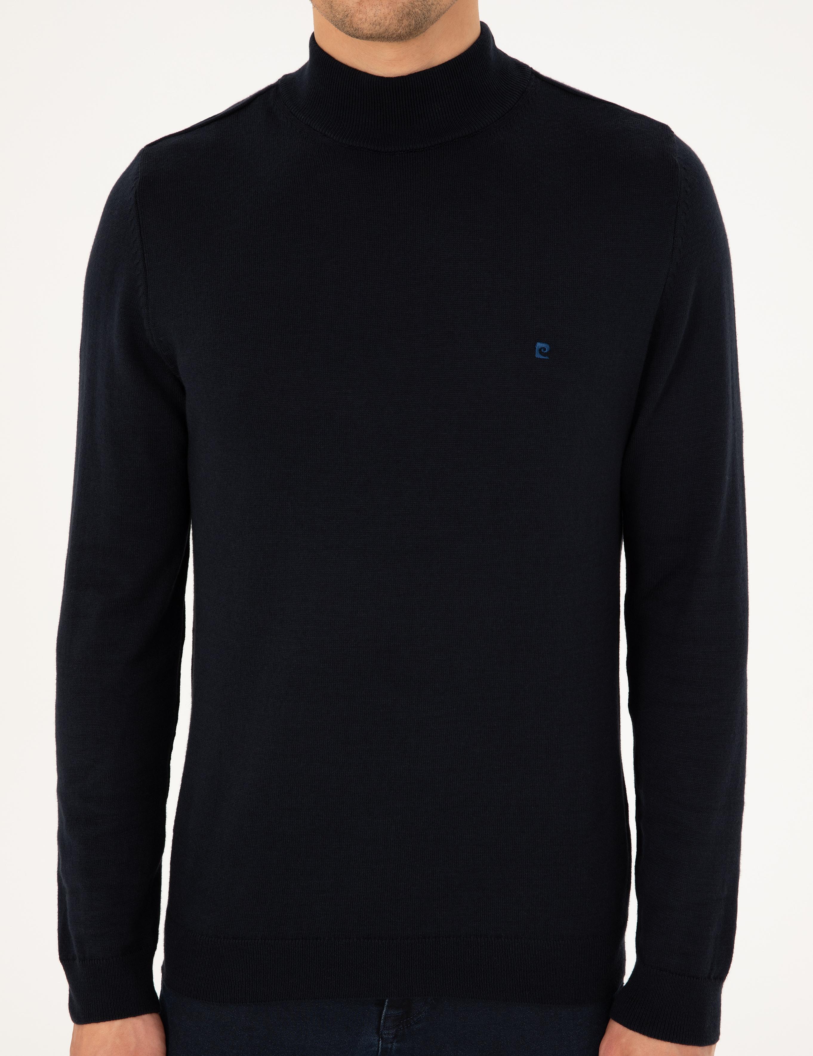 Lacivert Slim Fit Yarım Balıkçı Yaka Basic Triko Kazak