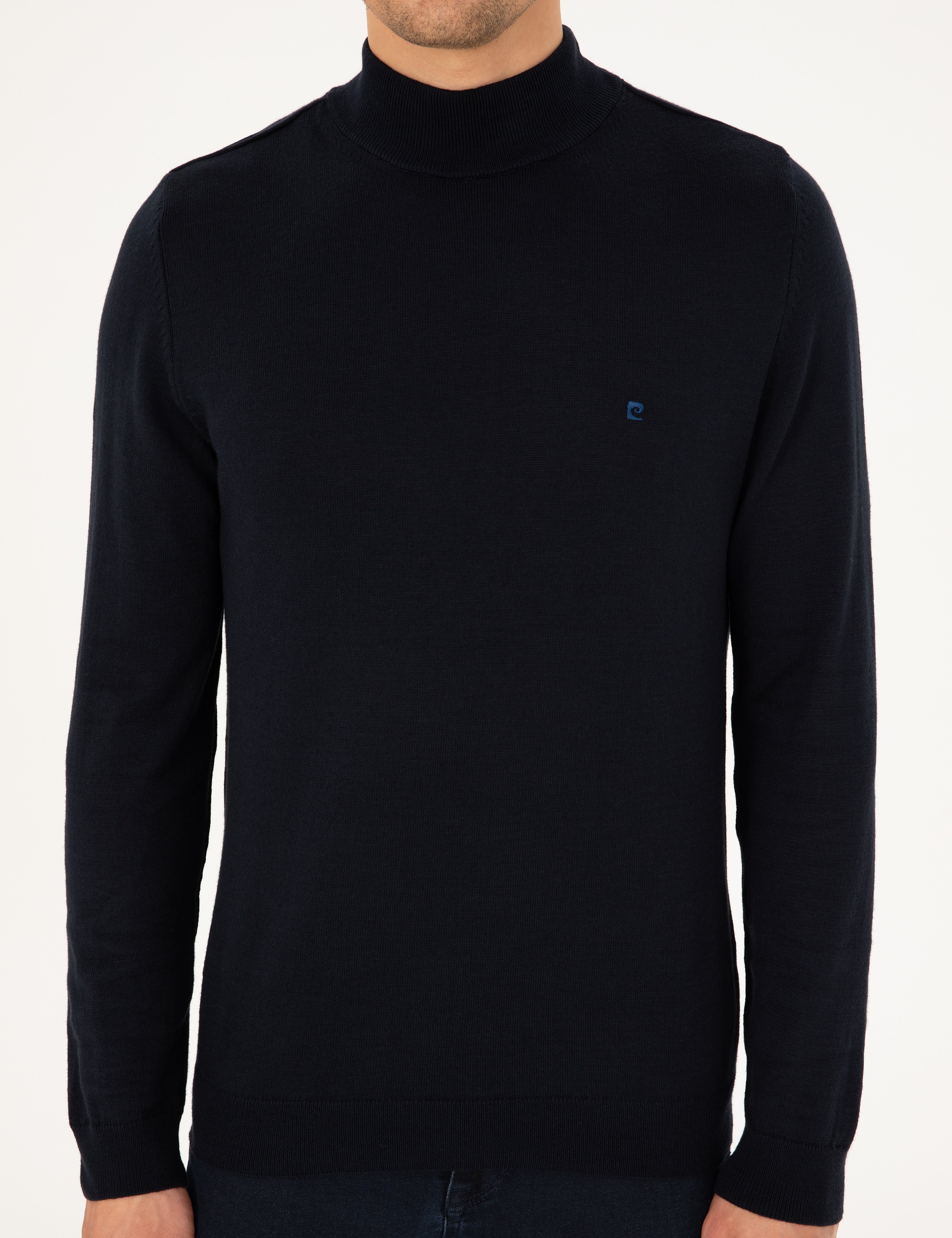 Lacivert Slim Fit Yarım Balıkçı Yaka Basic Triko Kazak