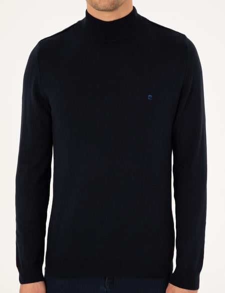 Lacivert Slim Fit Yarım Balıkçı Yaka Basic Triko Kazak - 50296614127