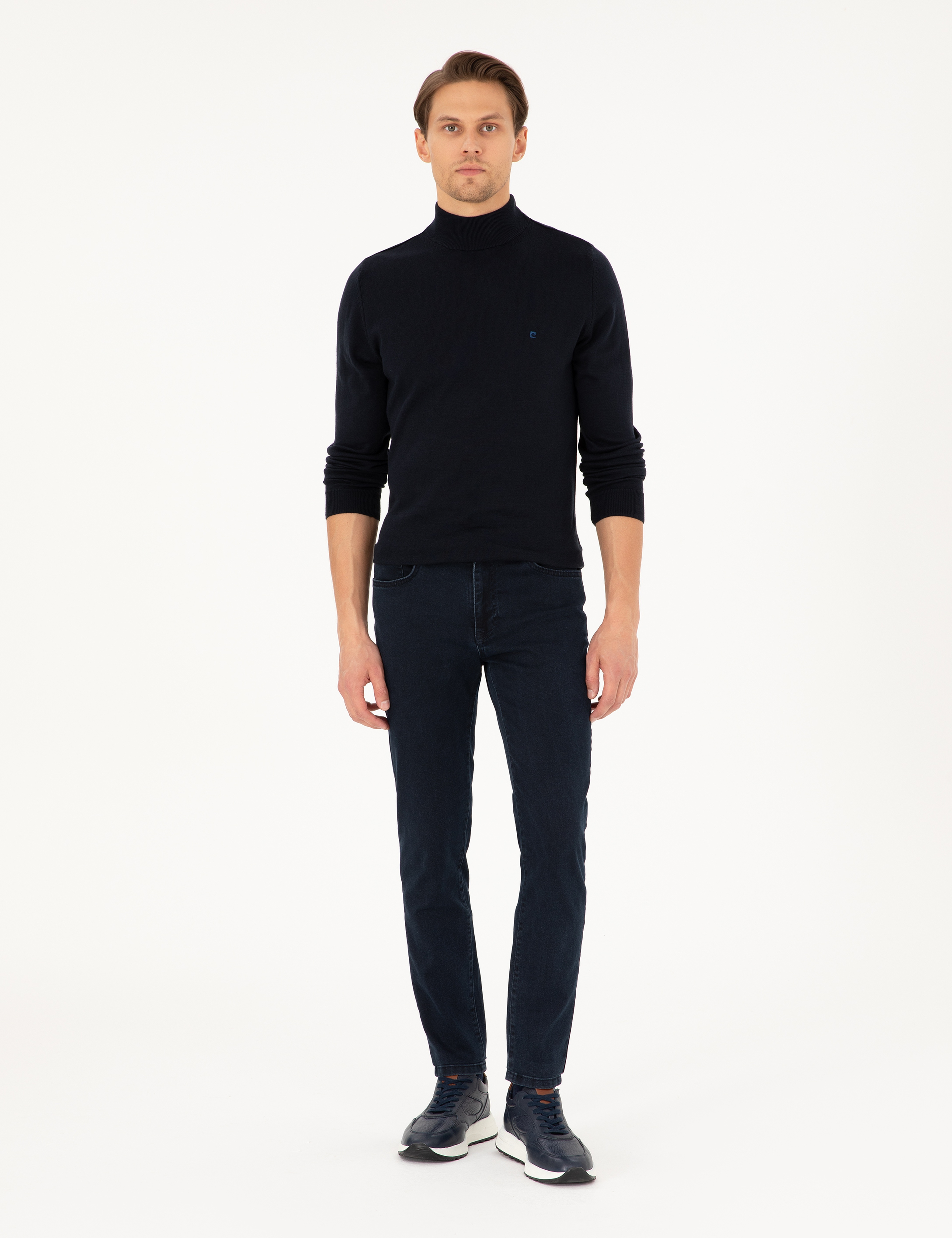 Lacivert Slim Fit Yarım Balıkçı Yaka Basic Triko Kazak