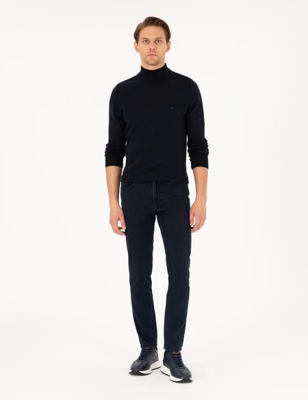 Lacivert Slim Fit Yarım Balıkçı Yaka Basic Triko Kazak - 50296614127