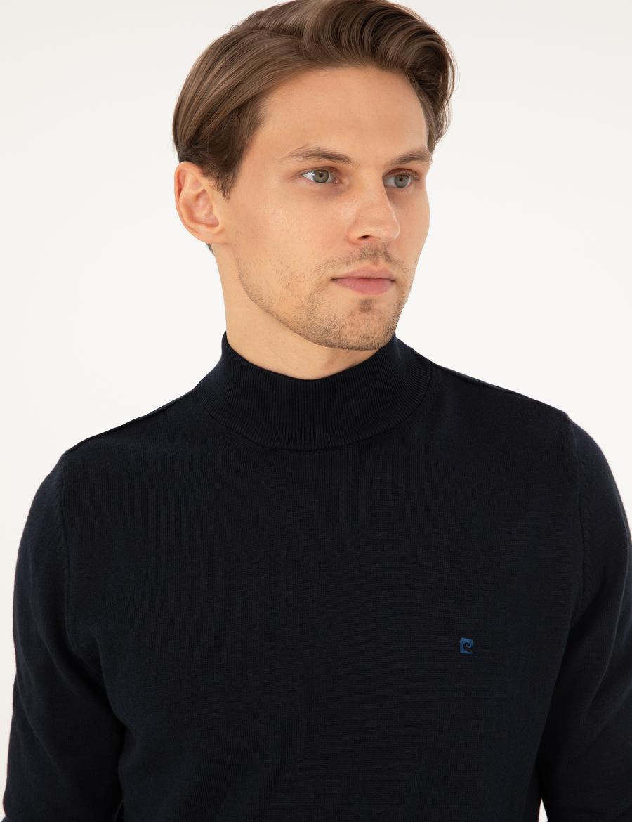 Lacivert Slim Fit Yarım Balıkçı Yaka Basic Triko Kazak