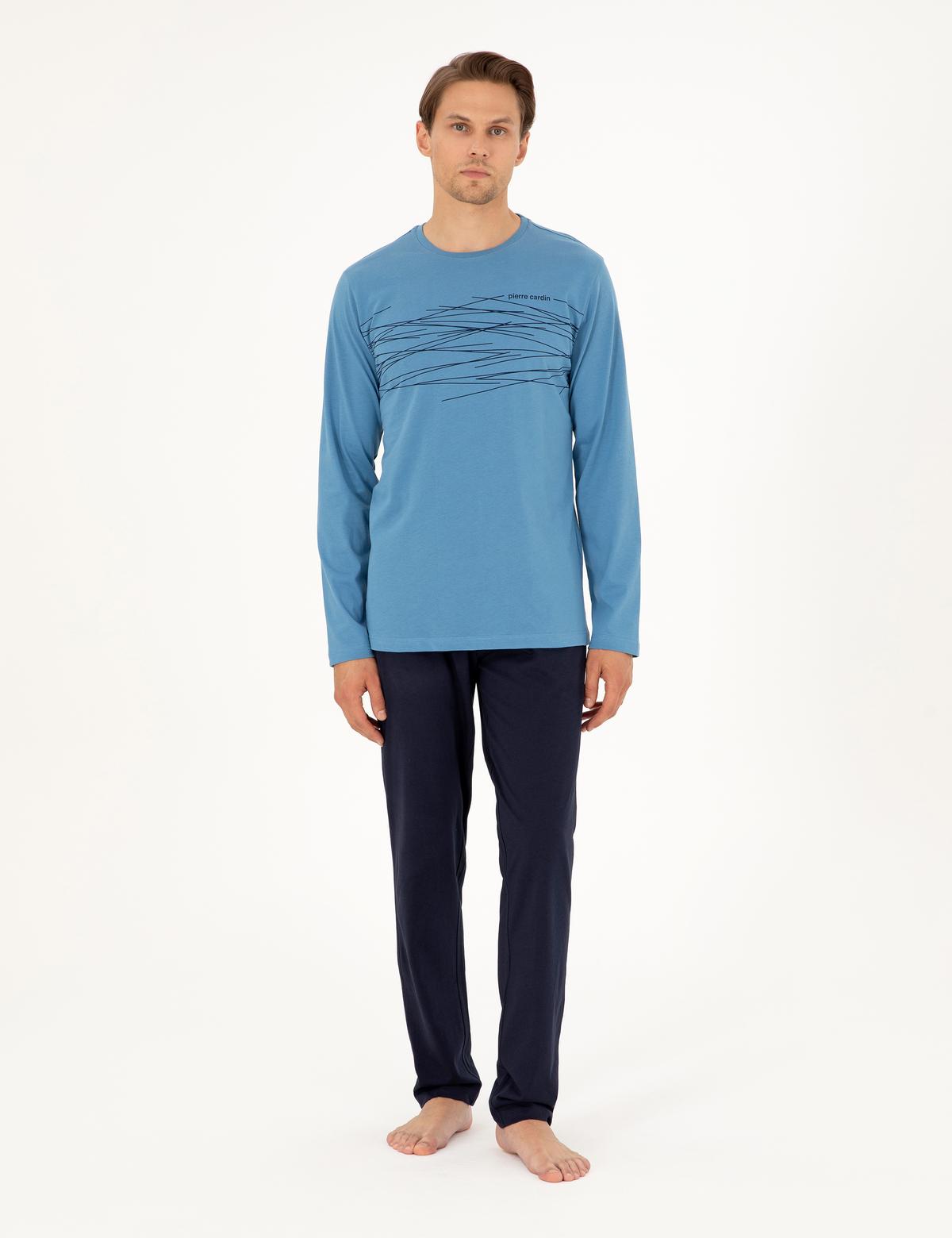 Mavi Uzunkol Pijama Takımı