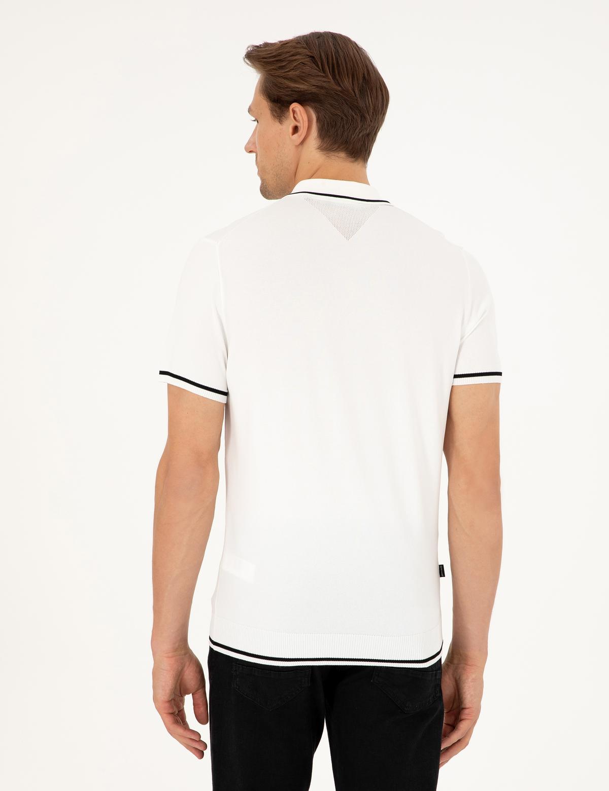 Ekru Slim Fit Fermuarlı Polo Yaka Yün Karışımlı Triko Tişört - 50296436003