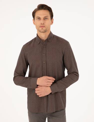 Kahverengi Slim Fit Uzun Kollu Gömlek