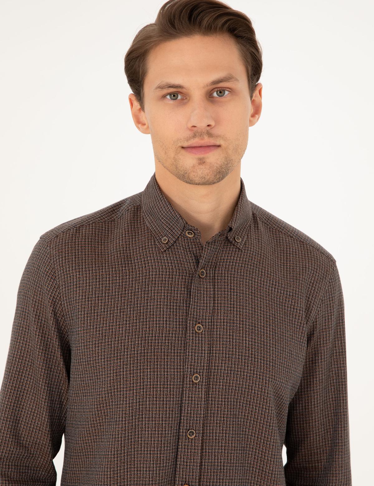 Kahverengi Slim Fit Uzun Kollu Gömlek - 50292248014