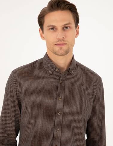 Kahverengi Slim Fit Uzun Kollu Gömlek