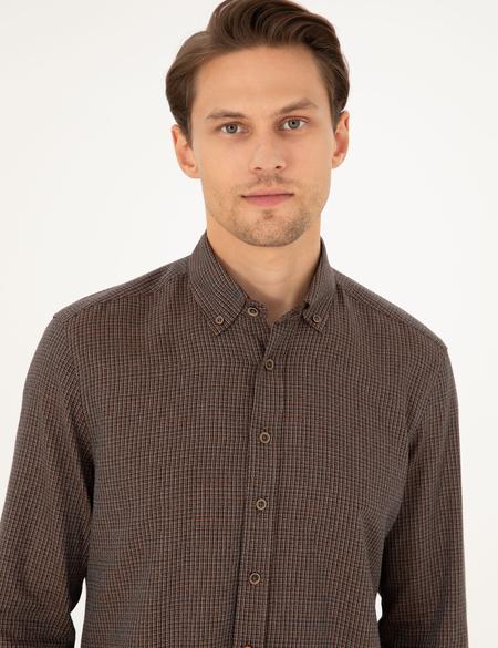 Kahverengi Slim Fit Uzun Kollu Gömlek - 50292248014