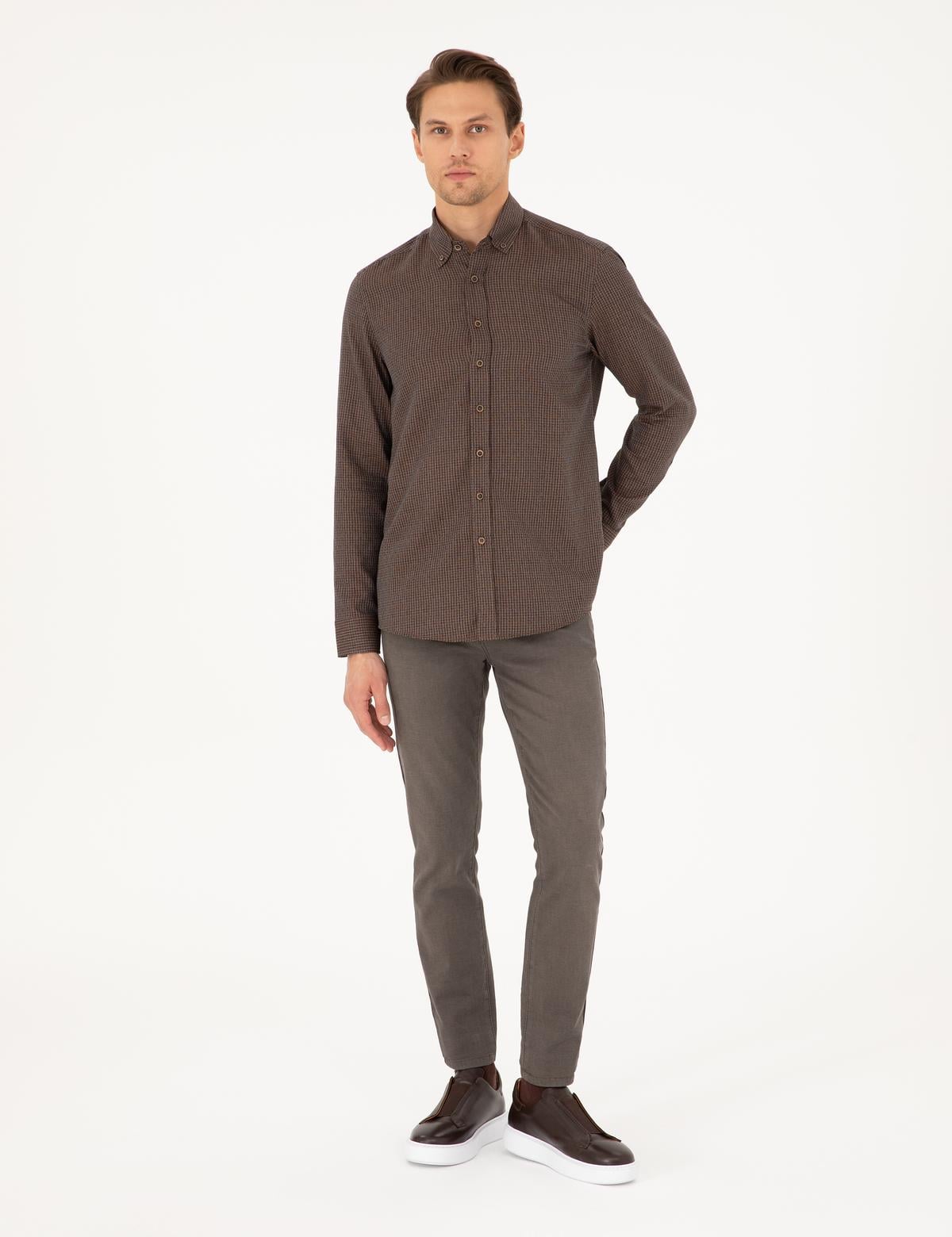 Kahverengi Slim Fit Uzun Kollu Gömlek - 50292248014