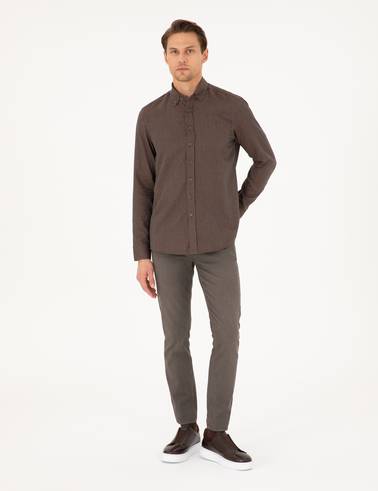 Kahverengi Slim Fit Uzun Kollu Gömlek