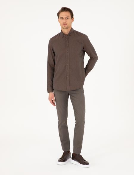 Kahverengi Slim Fit Uzun Kollu Gömlek - 50292248014