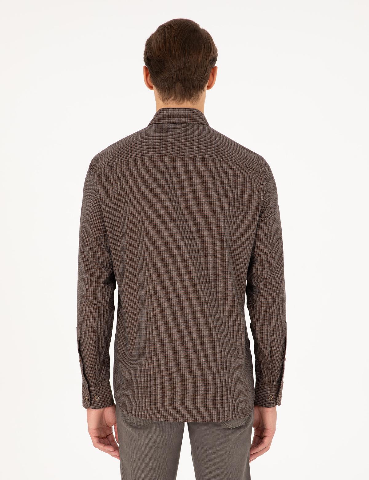 Kahverengi Slim Fit Uzun Kollu Gömlek - 50292248014