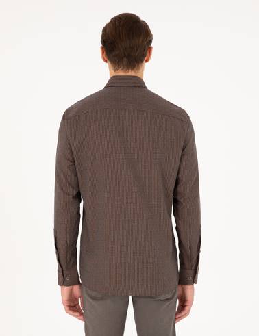 Kahverengi Slim Fit Uzun Kollu Gömlek