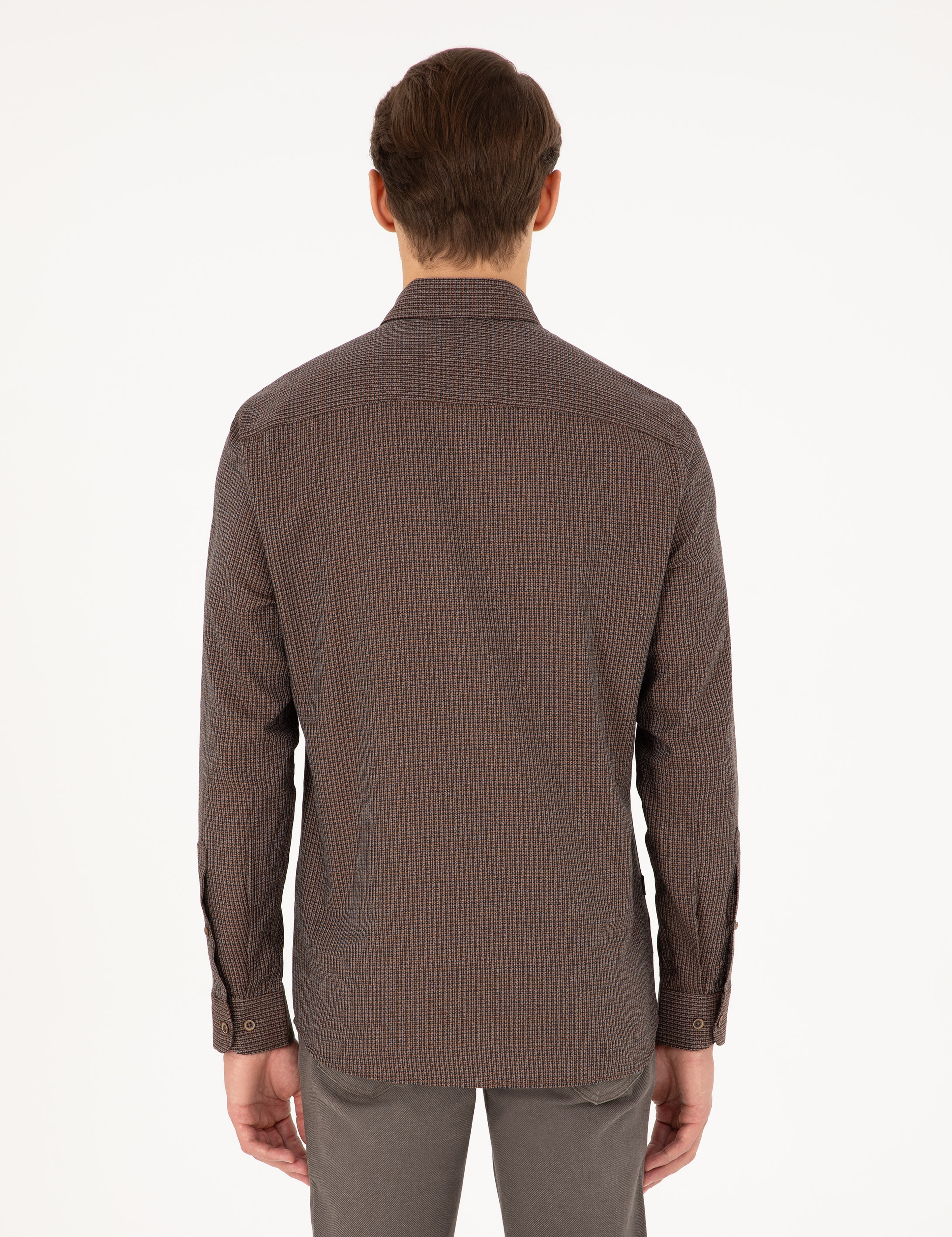 Kahverengi Slim Fit Uzun Kollu Gömlek - Image 5