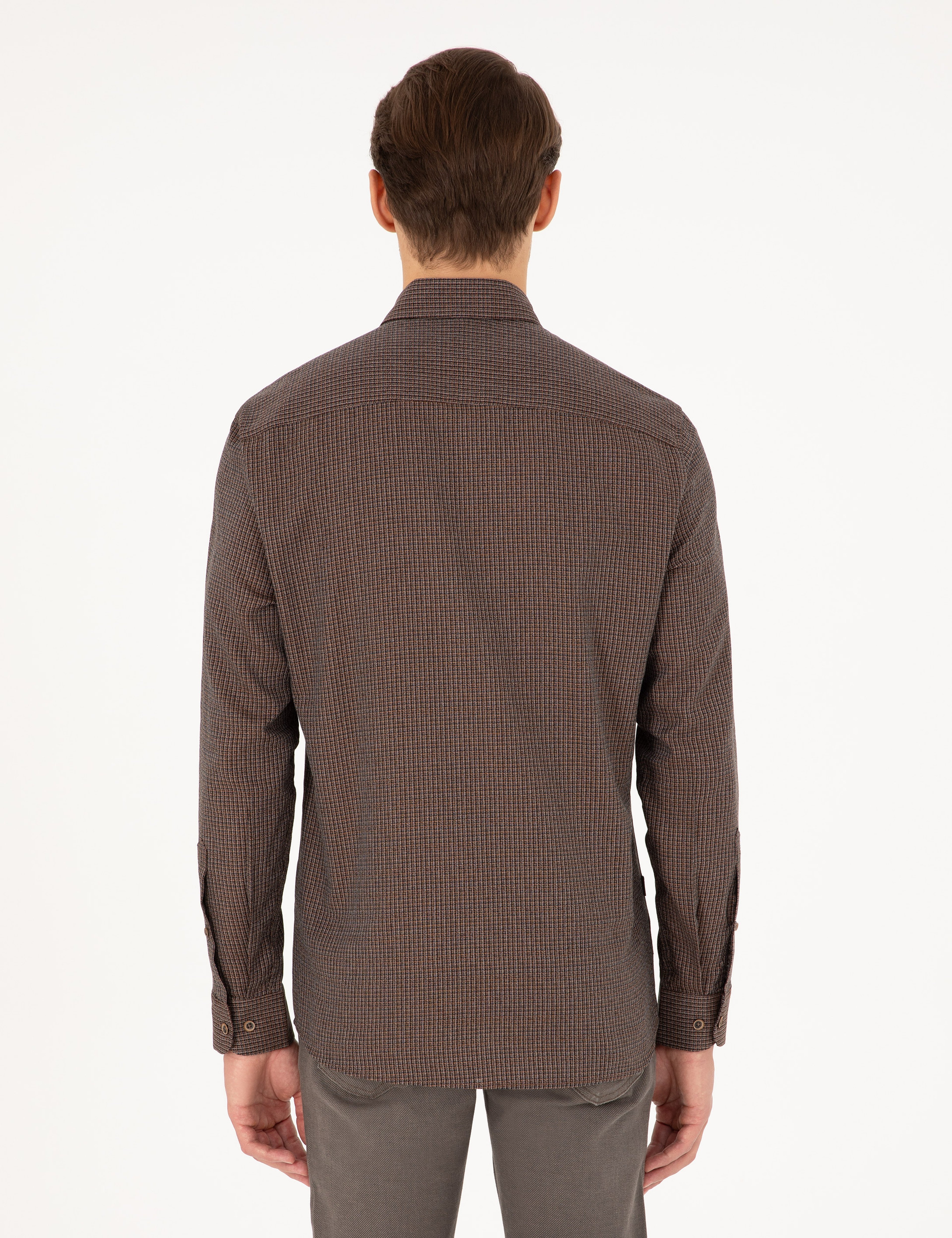 Kahverengi Slim Fit Uzun Kollu Gömlek
