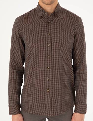 Kahverengi Slim Fit Uzun Kollu Gömlek