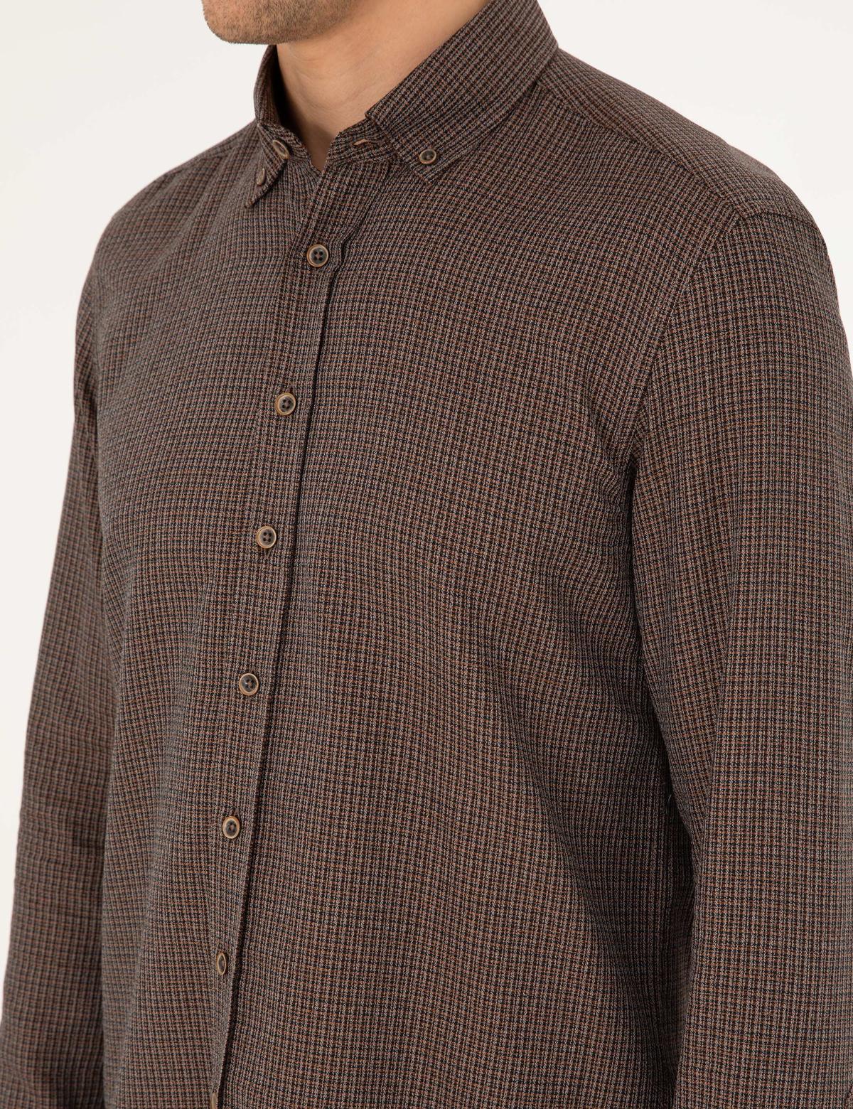 Kahverengi Slim Fit Uzun Kollu Gömlek - 50292248014