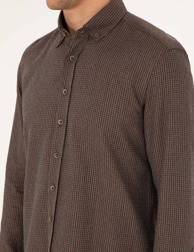 Kahverengi Slim Fit Uzun Kollu Gömlek