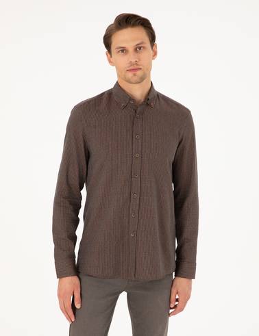 Kahverengi Slim Fit Uzun Kollu Gömlek