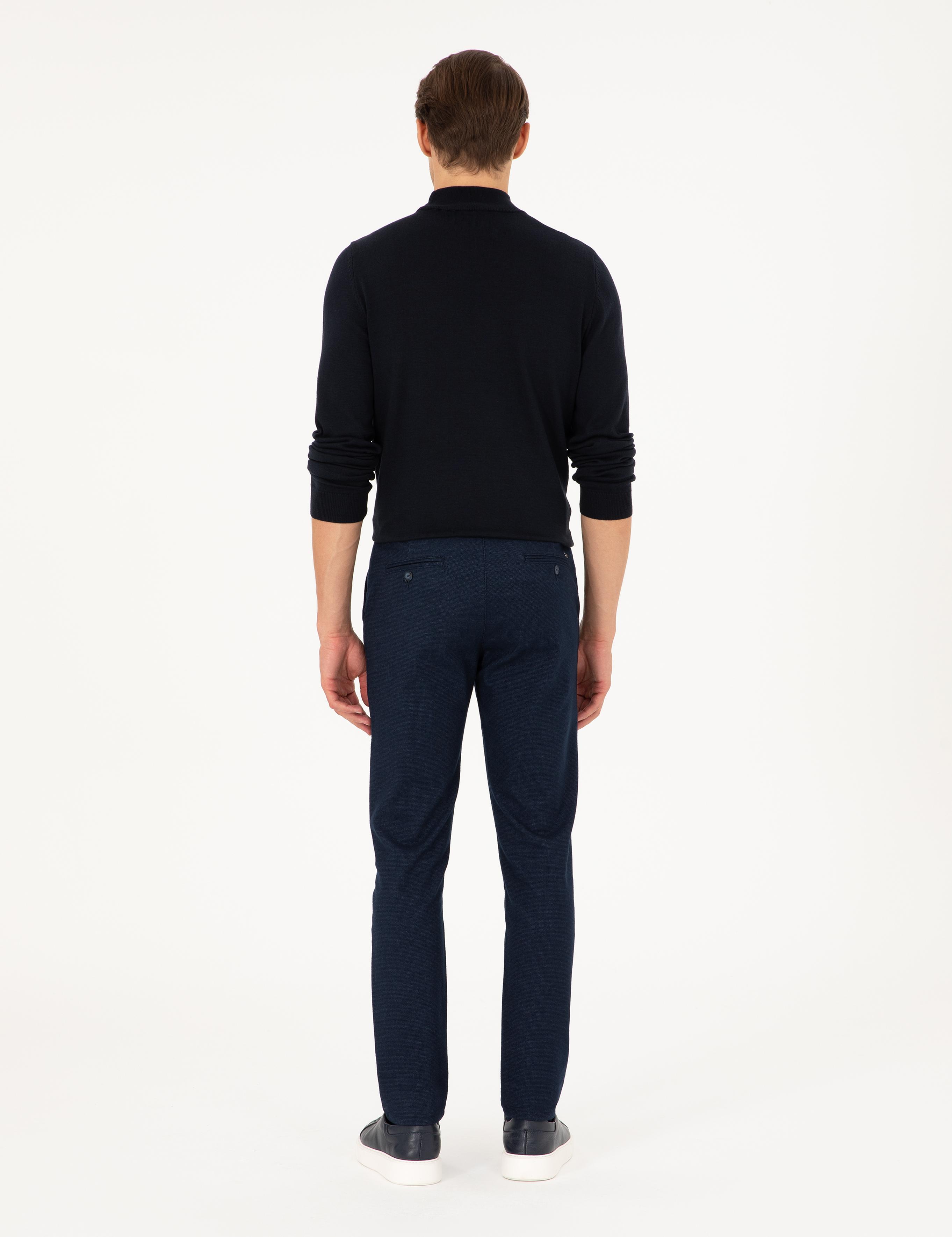 Lacivert Slim Fit Kanvas Pantolon