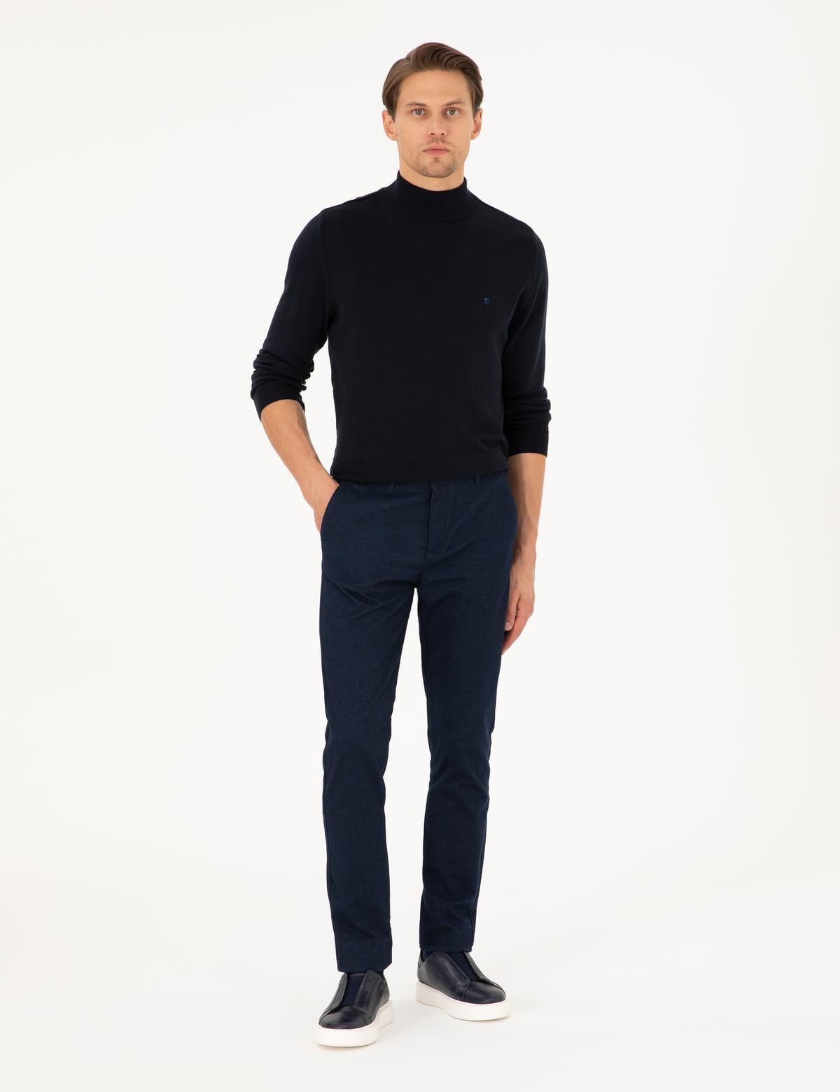 Lacivert Slim Fit Kanvas Pantolon