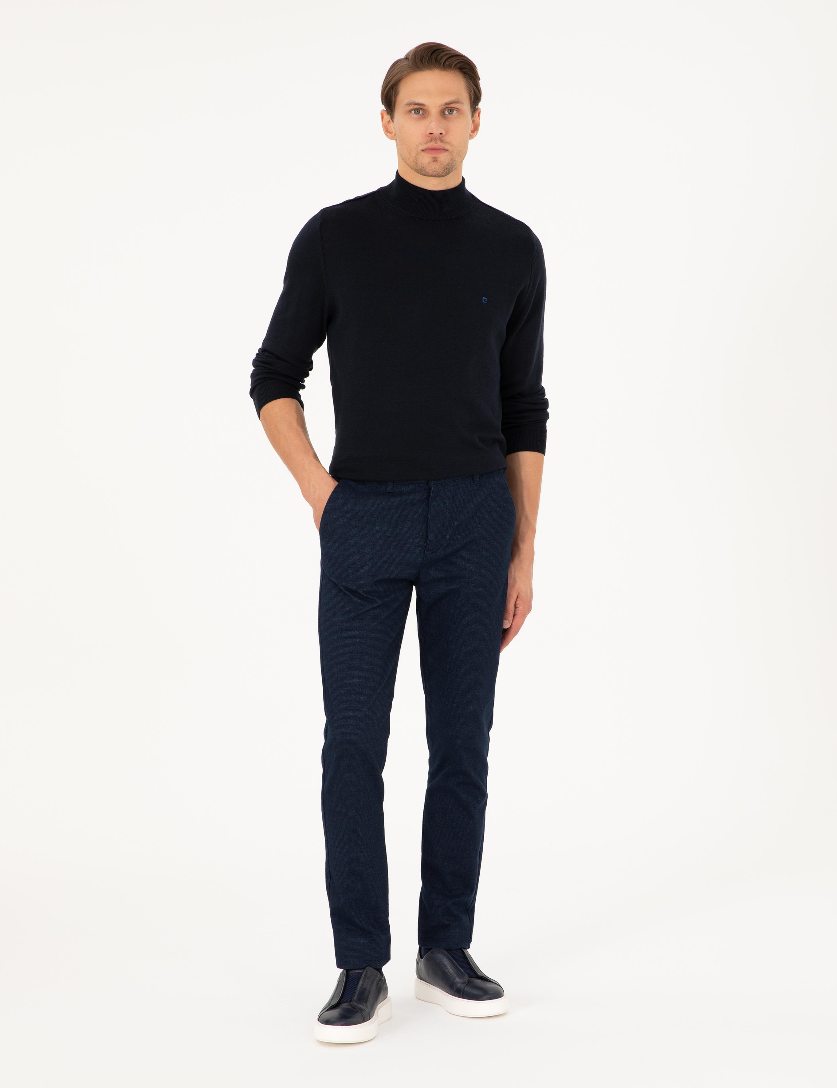 Lacivert Slim Fit Kanvas Pantolon