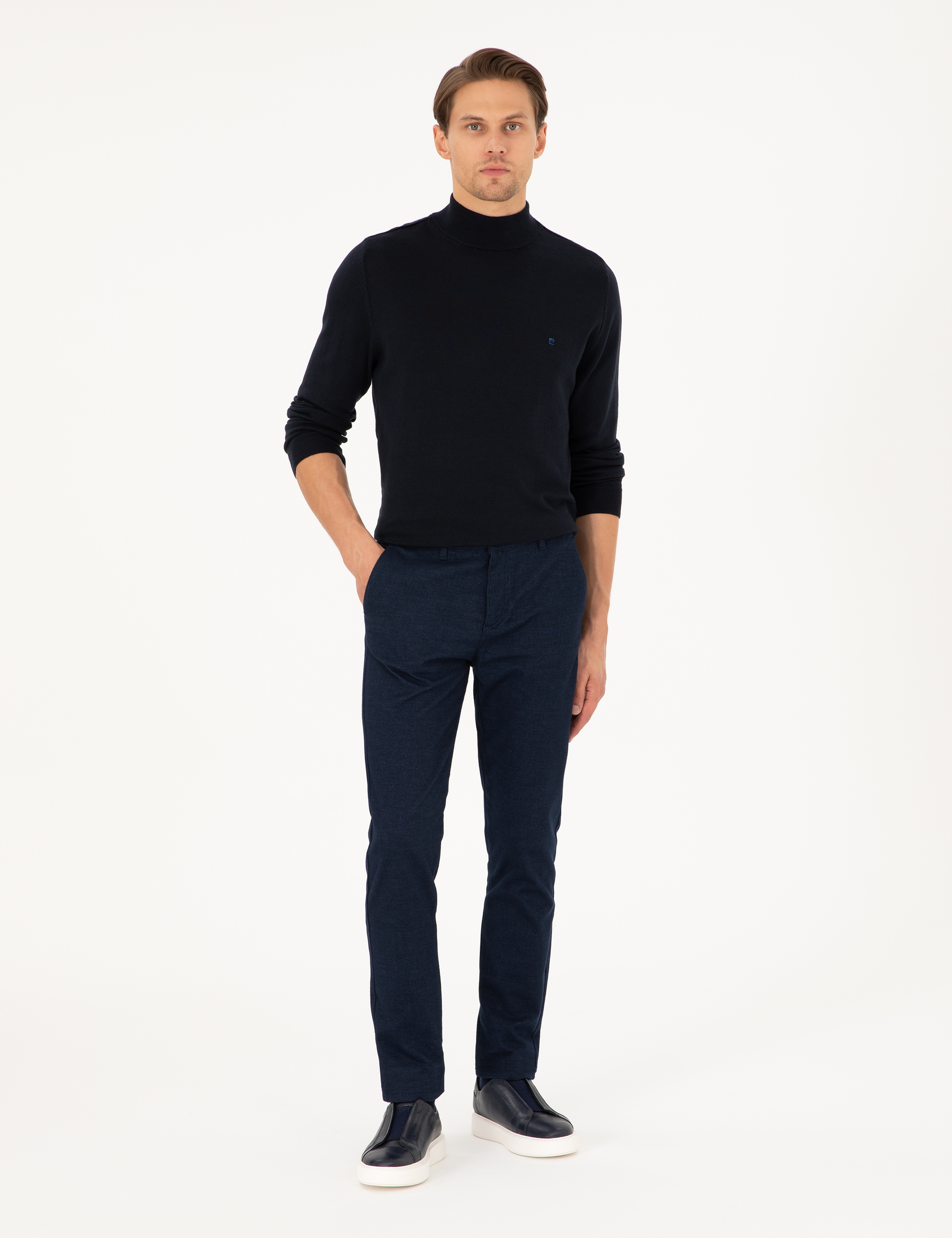 Lacivert Slim Fit Kanvas Pantolon