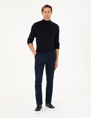 Lacivert Slim Fit Kanvas Pantolon