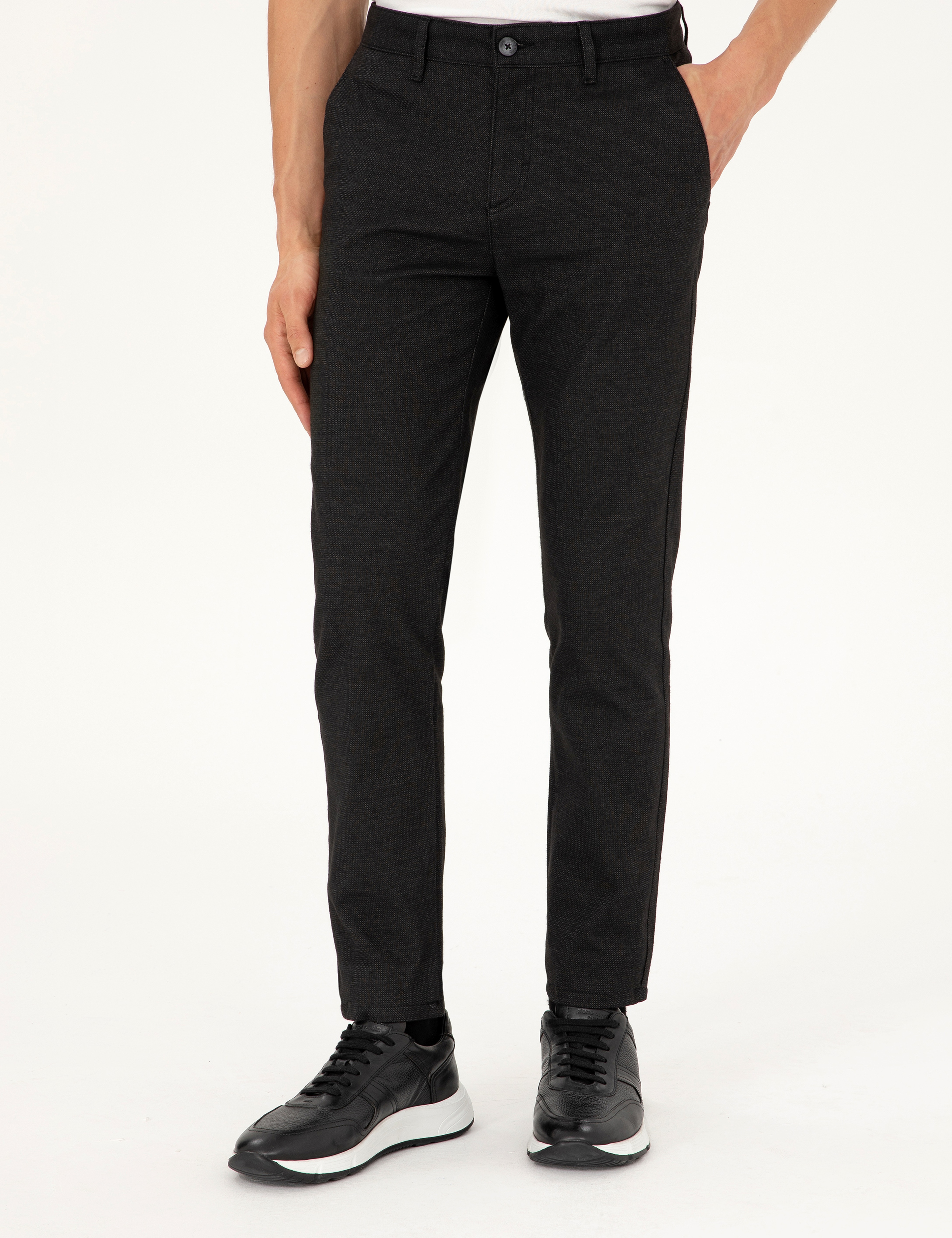 Siyah Slim Fit Kanvas Pantolon - Image 2