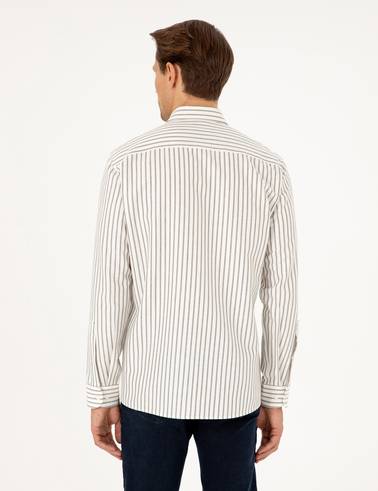 Lacivert Slim Fit Çizgili Uzun Kollu Gömlek