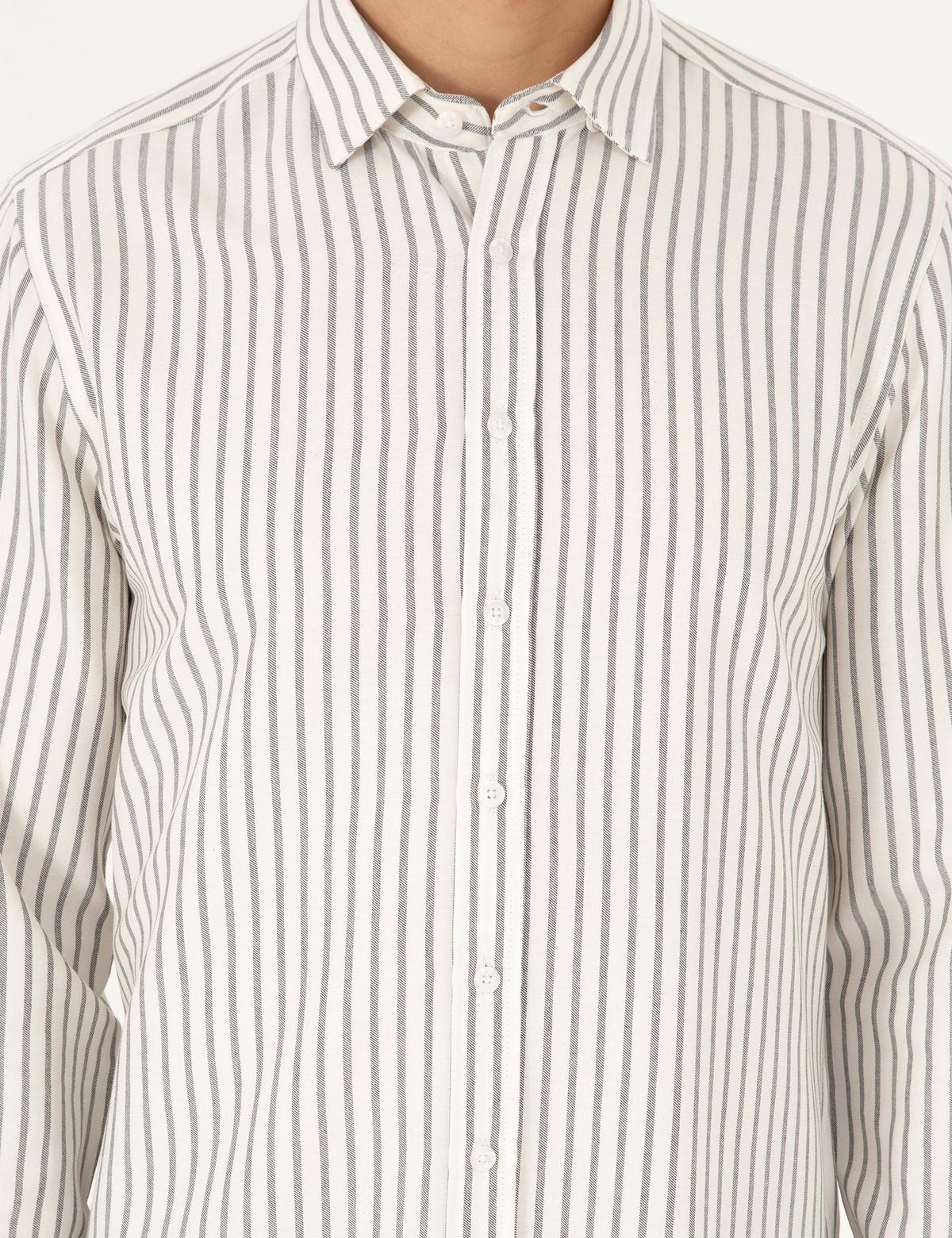 Lacivert Slim Fit Çizgili Uzun Kollu Gömlek - 50292261017