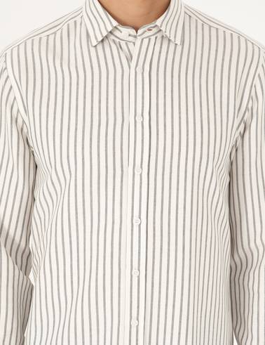 Lacivert Slim Fit Çizgili Uzun Kollu Gömlek
