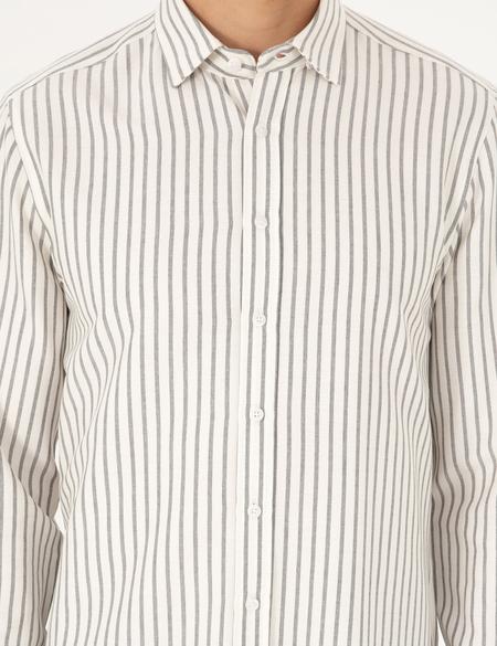 Lacivert Slim Fit Çizgili Uzun Kollu Gömlek - 50292261017