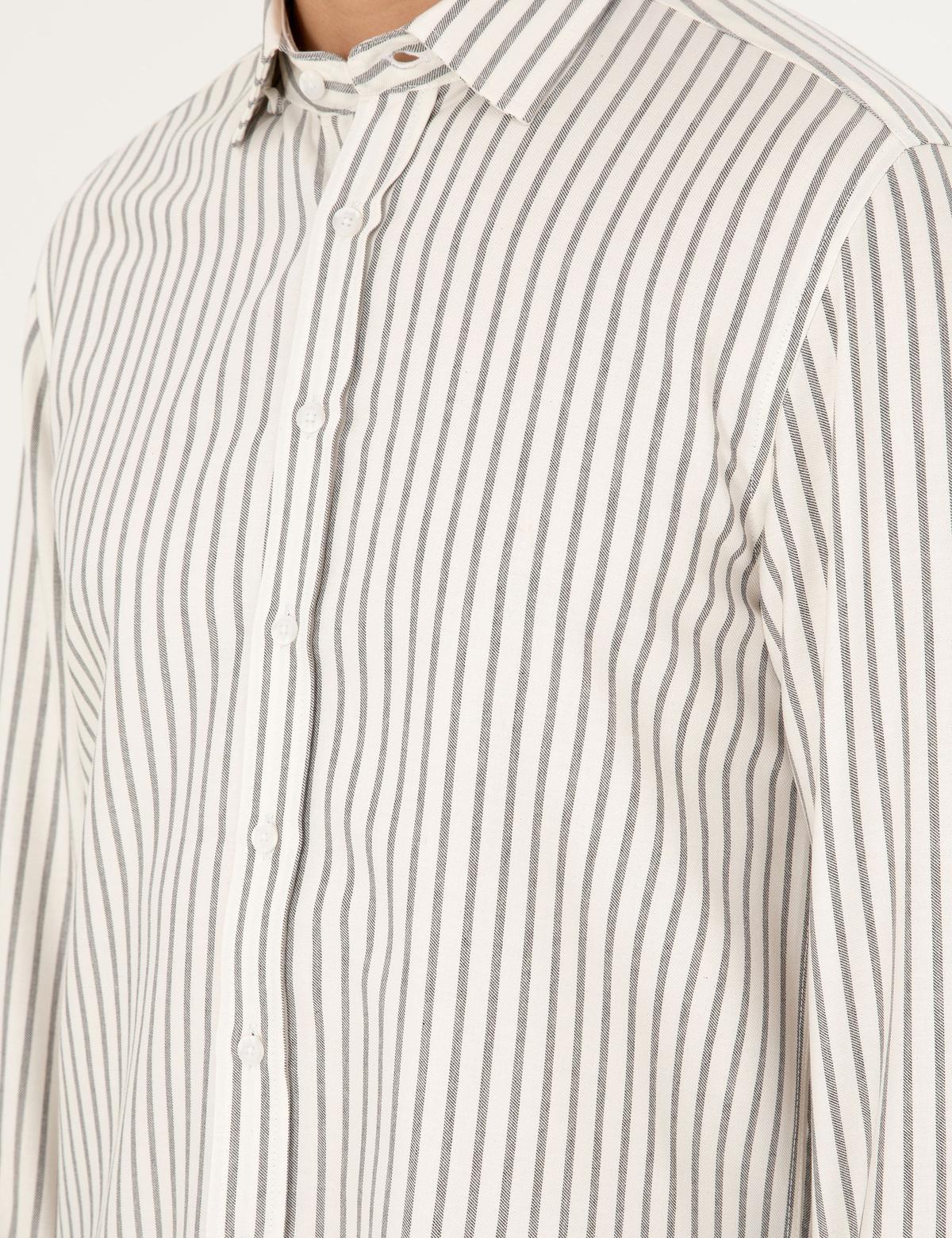 Lacivert Slim Fit Çizgili Uzun Kollu Gömlek - 50292261017