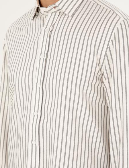 Lacivert Slim Fit Çizgili Uzun Kollu Gömlek - 50292261017