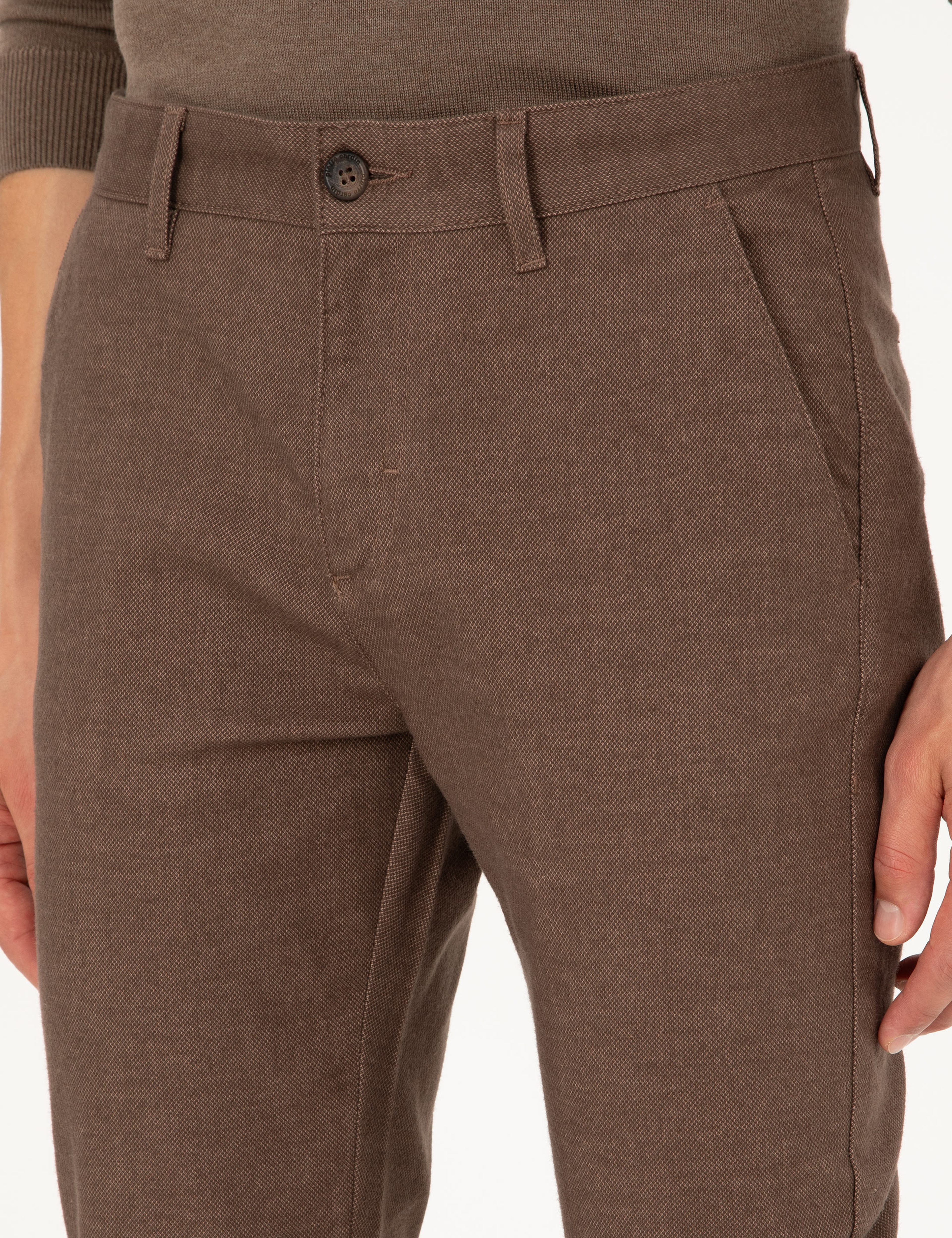 Kahverengi Slim Fit Kanvas Pantolon - Image 5