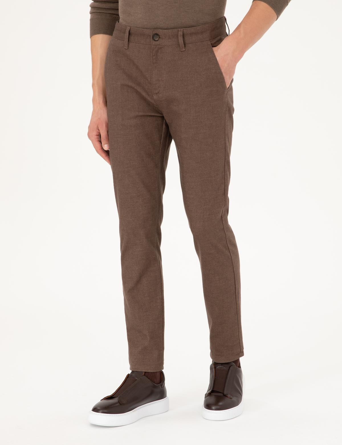 Kahverengi Slim Fit Kanvas Pantolon - 50292346123