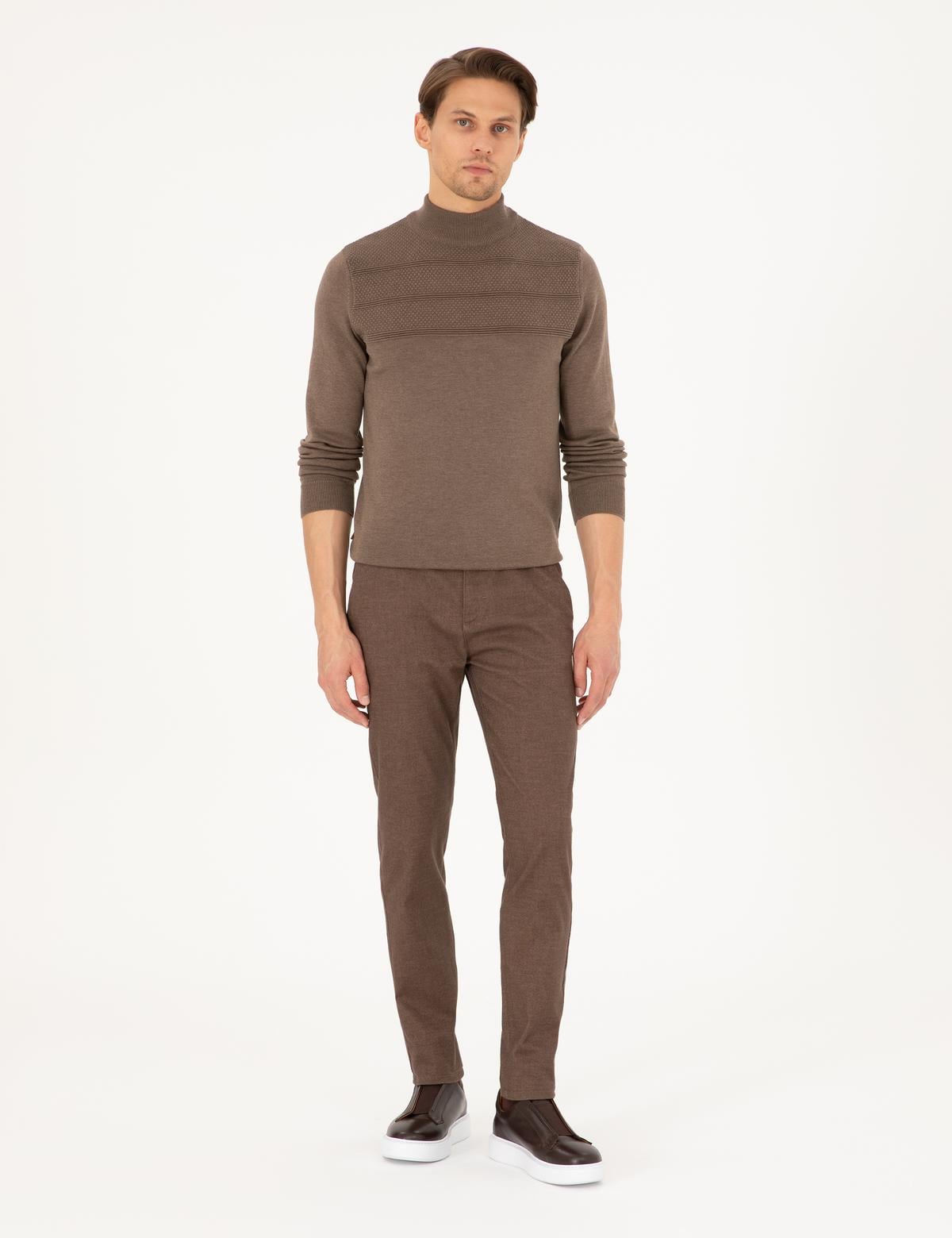 Kahverengi Slim Fit Kanvas Pantolon - 50292346123