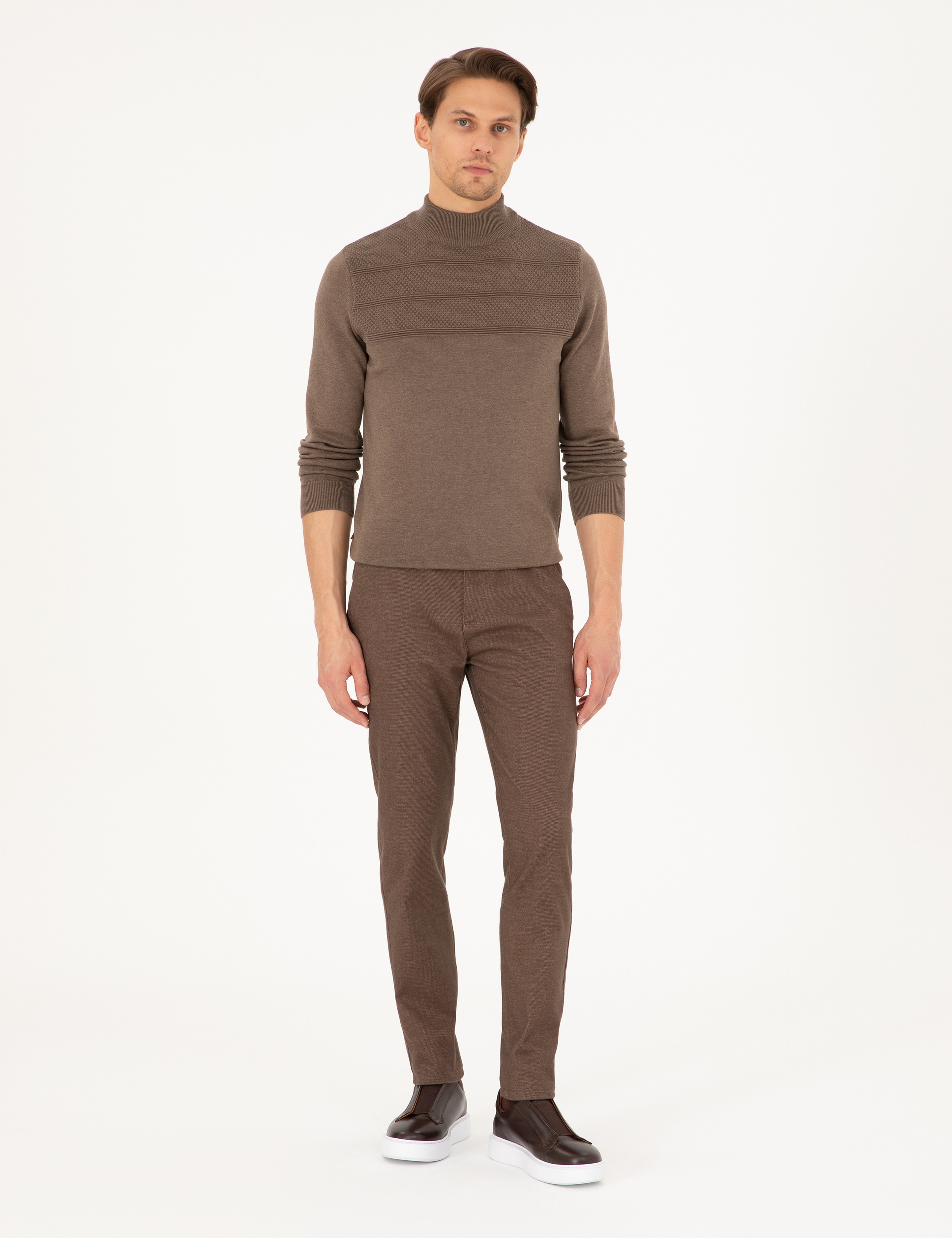 Kahverengi Slim Fit Kanvas Pantolon - Image 3
