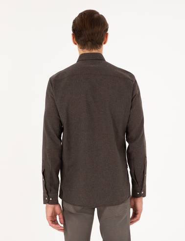 Kahverengi Slim Fit Uzun Kollu Gömlek