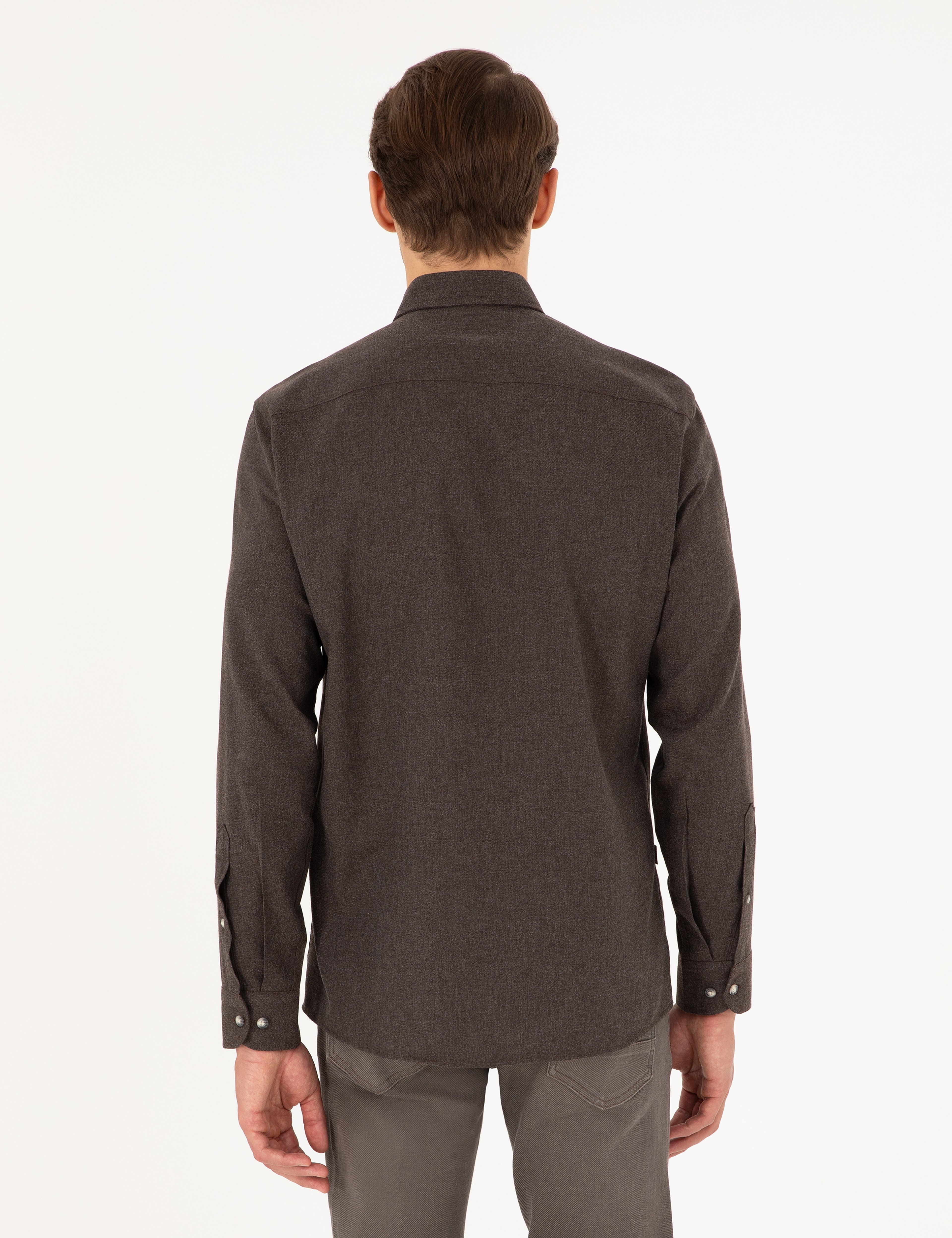 Kahverengi Slim Fit Uzun Kollu Gömlek - Image 5