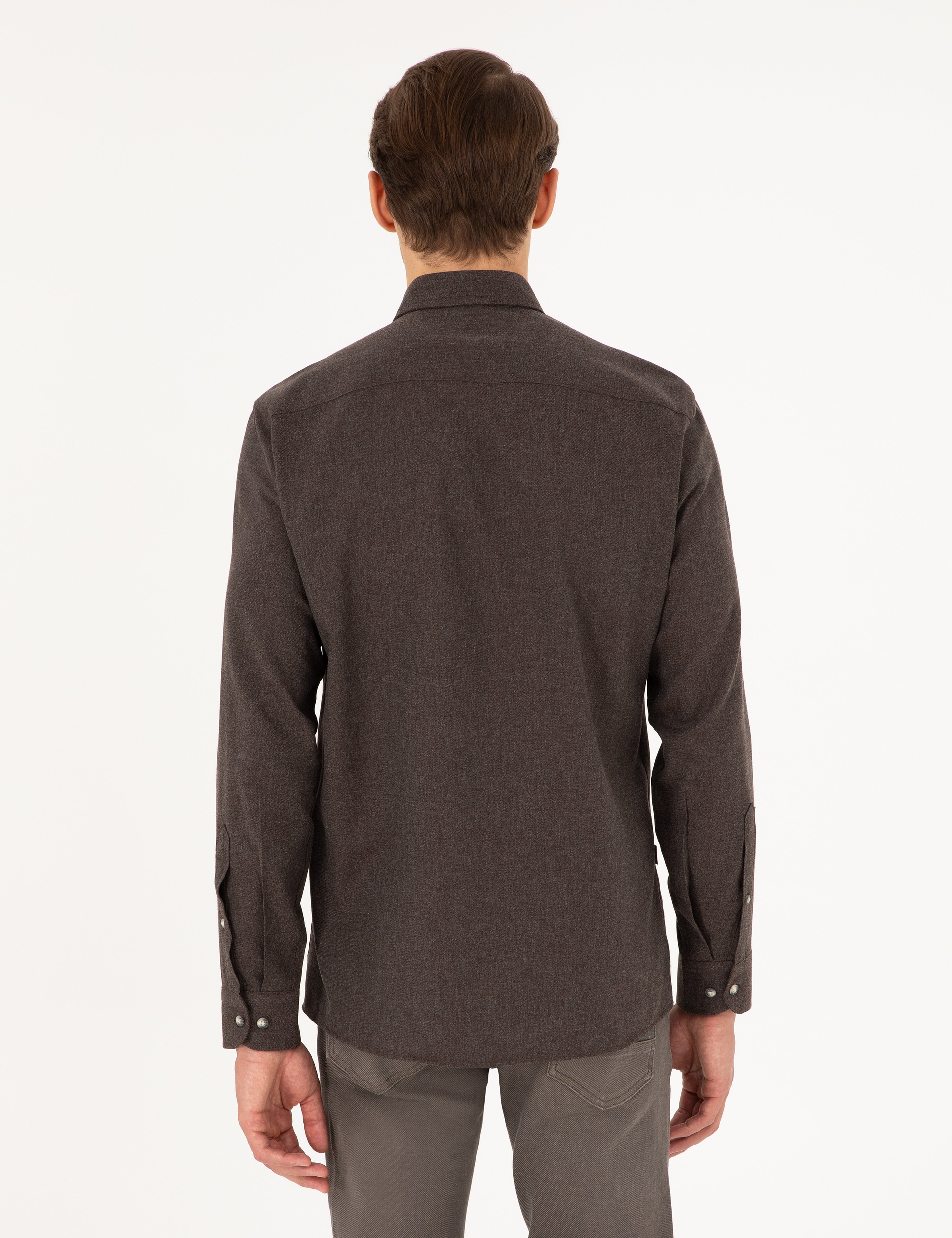 Kahverengi Slim Fit Uzun Kollu Gömlek