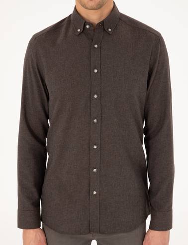 Kahverengi Slim Fit Uzun Kollu Gömlek