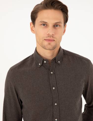 Kahverengi Slim Fit Uzun Kollu Gömlek