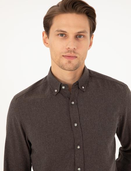 Kahverengi Slim Fit Uzun Kollu Gömlek - 50298570042